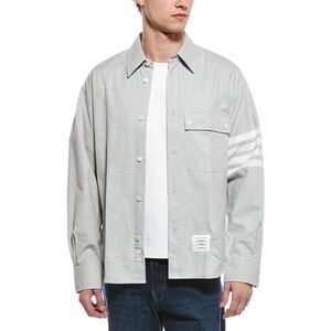 Thom Browne Mens  4 Bar Oversized Shirt, Grey